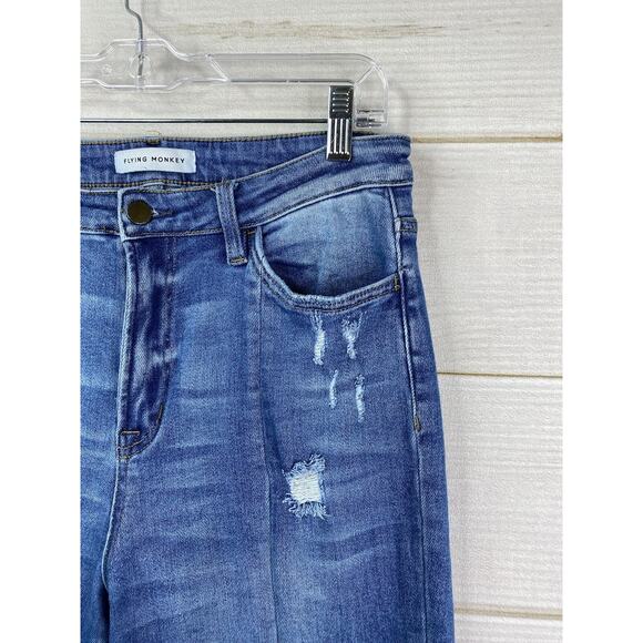 Flying Monkey Jeans Womens 29 Distressed Medium Wash High Rise Ankle Slit Back - Picture 2 of 12